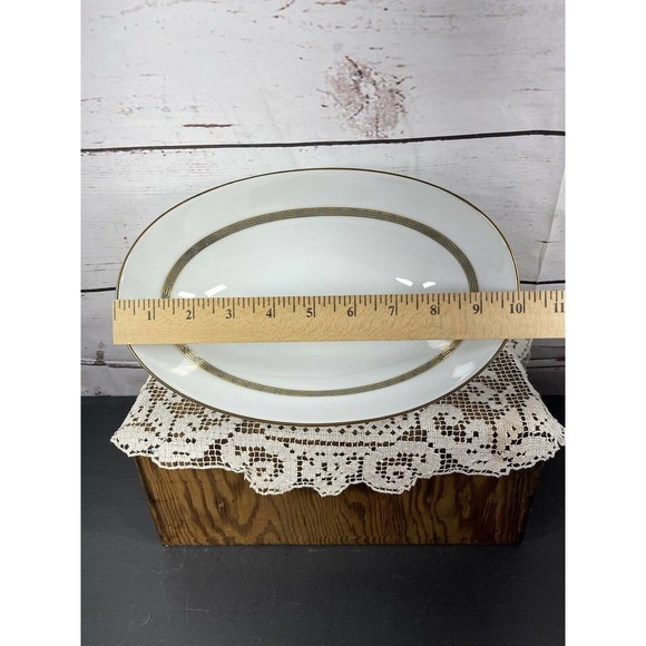 Noritake China OVAL Serving Bowl Grey Gold Greek Key Hartford 5944 - Picture 5 of 8